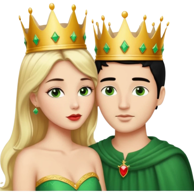 Blonde Queen with crown Green eyes  whole body Kissing man black Hair emoji