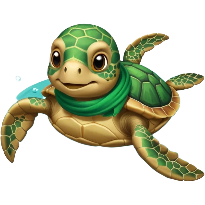 cute sea turtle wearing a green pirate scarf emoji