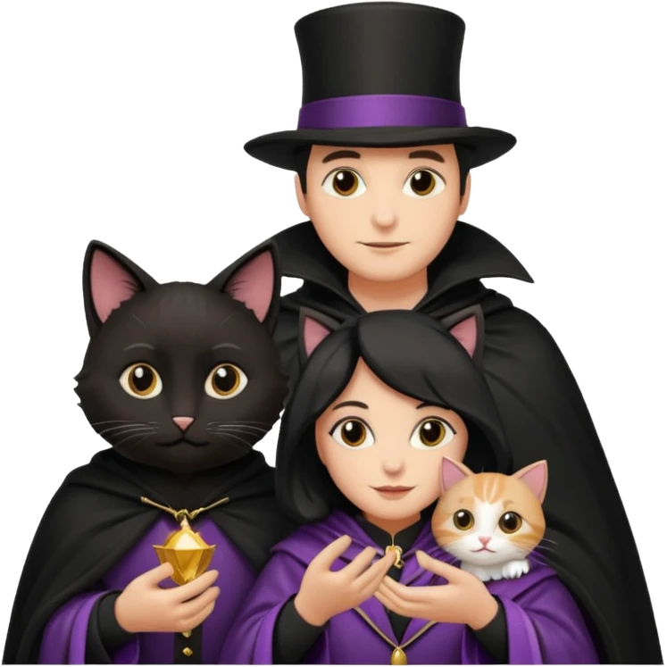 magician couple and their pet cat emoji