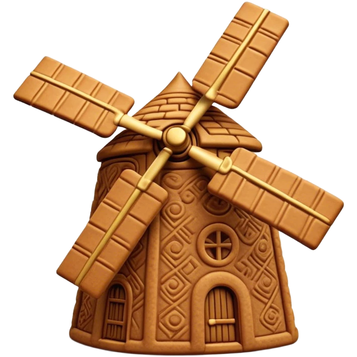 Speculaas Cinematic Realistic Speculaas Biscuit Emoji, depicted as a spiced speculaas cookie crafted in a charming windmill shape, rendered with intricate textures and warm, inviting lighting. emoji