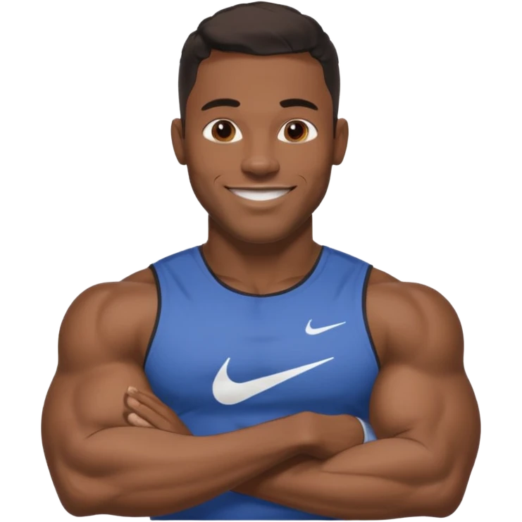 Jock black man smiling very huge big biceps wearing “Nike” t shirt, handsome face emoji