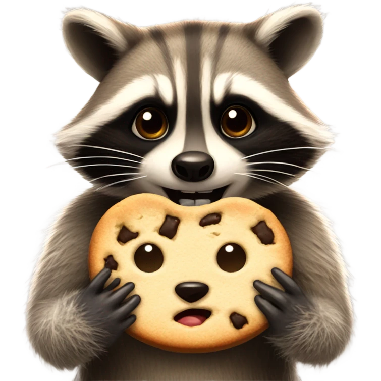A raccoon keeping a cookie away from another raccoon  emoji
