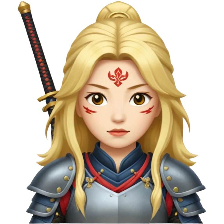 Lady samurai with long golden hair and white skin emoji