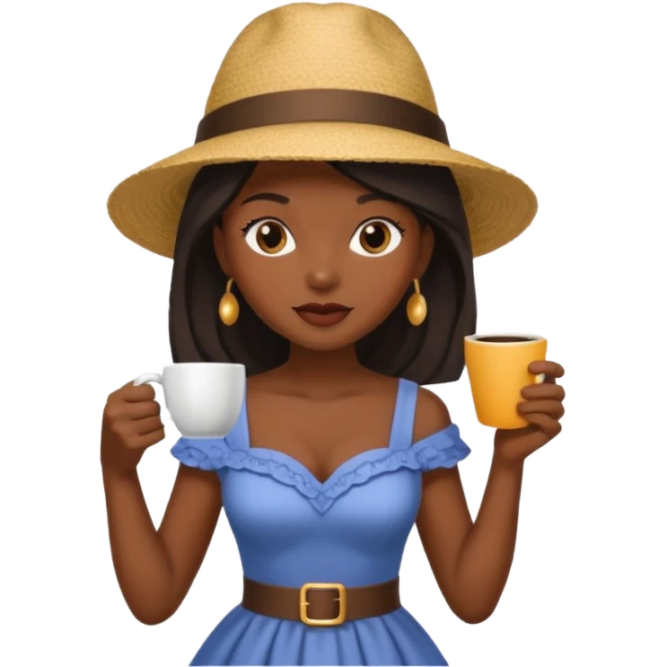 black woman drink coffe with hat dress  emoji