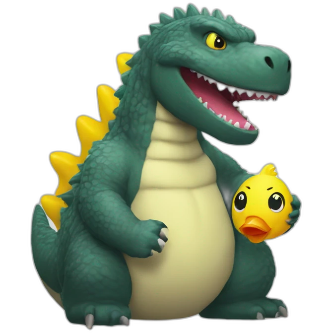 Godzilla playing with a rubber duck emoji