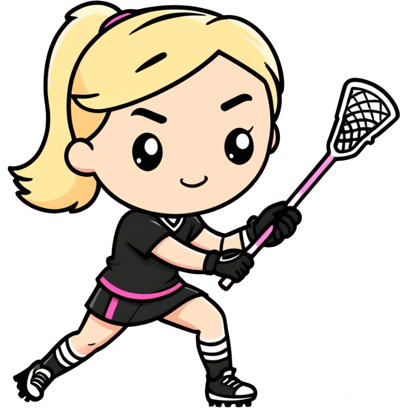 Women lacrosse player with a pink stick and all black uniform and blonde hair cool and athletic number 15 emoji