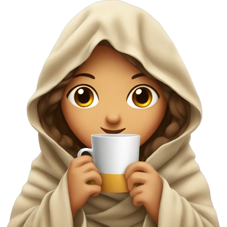 girls in a blanket with eyes close drinking coffee  emoji