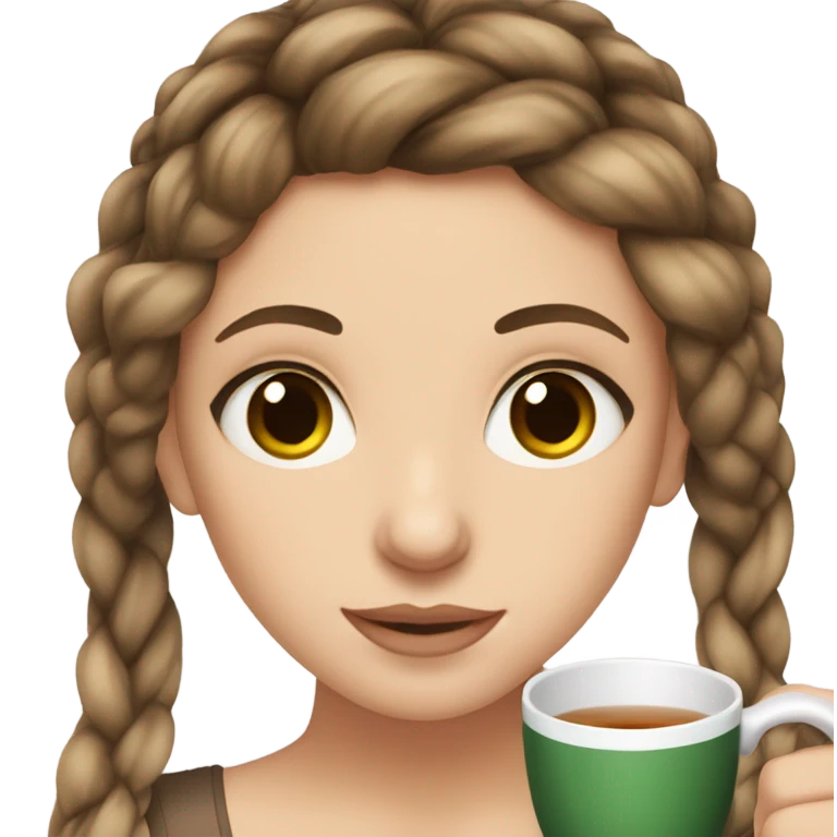 white Girl with brown eyes and brunette hair sipping tea Her hair is braided emoji