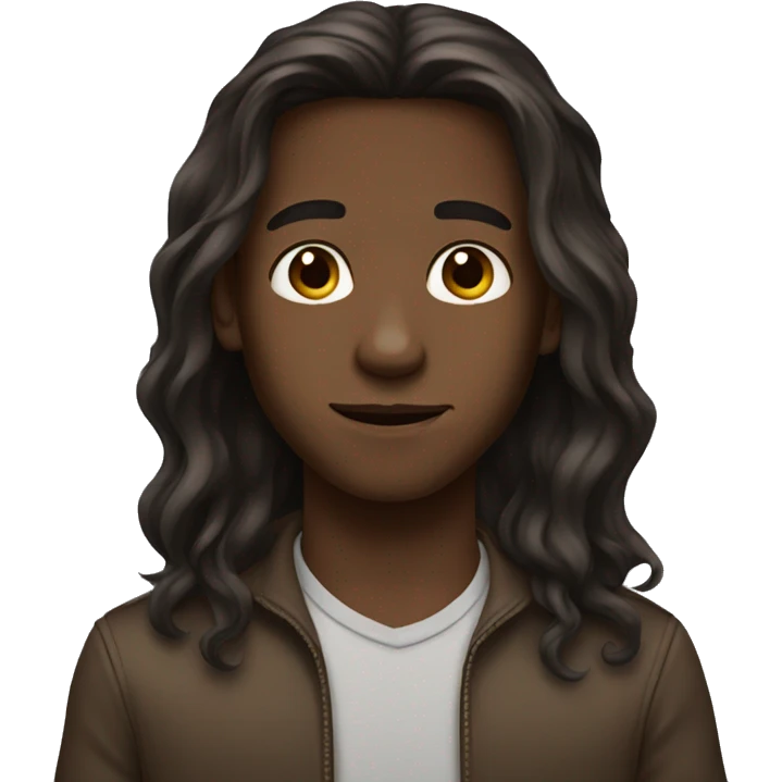 Boy with long hair brown skin and brown eyes  emoji