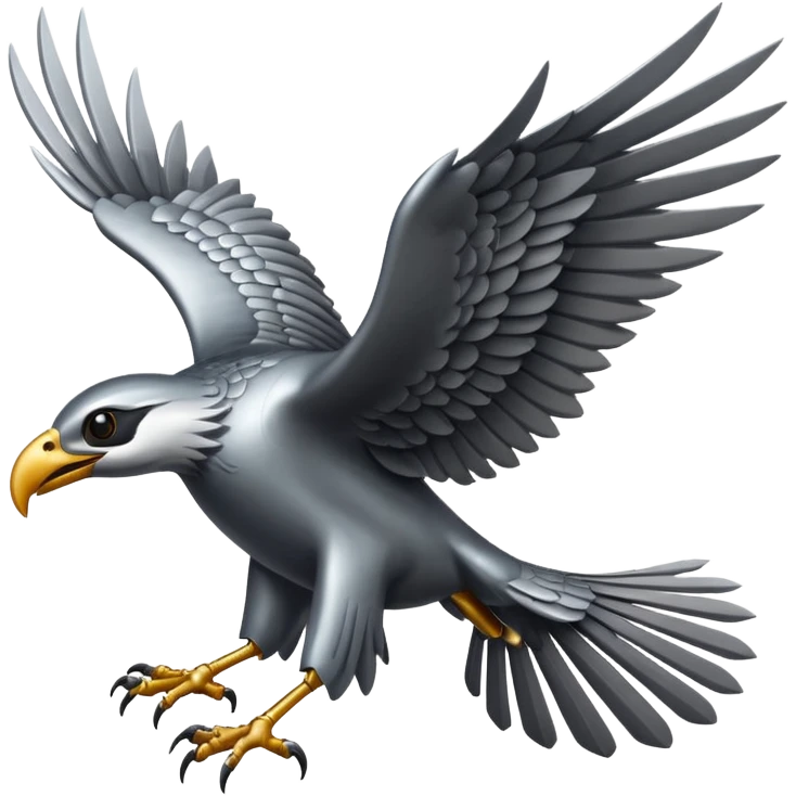 Emoji-style icon of a large metallic predatory bird flying, sharp wings, steel texture, dramatic pose, no gold emoji