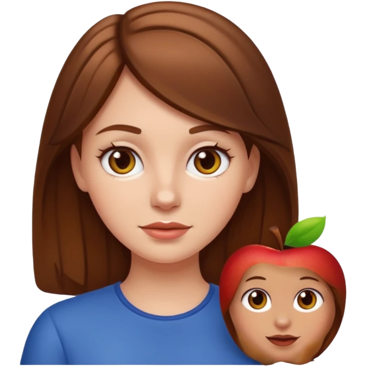 white girl with brown hair, apple emoji style emoji