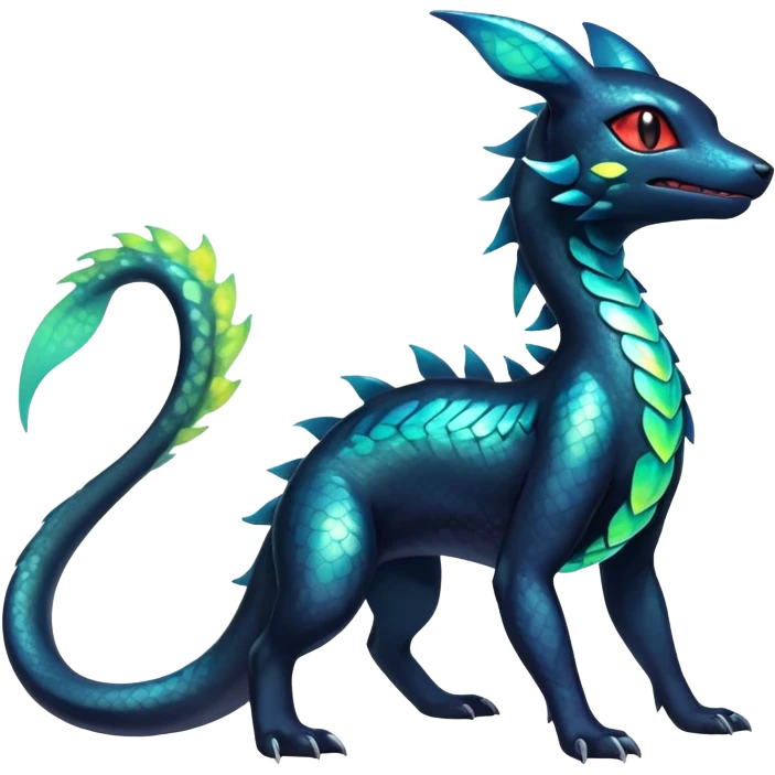 Colorful Iridescent Exotic Salandit-Aurorus-Umbreon-Fakémon-hybrid-creature (full body)  emoji