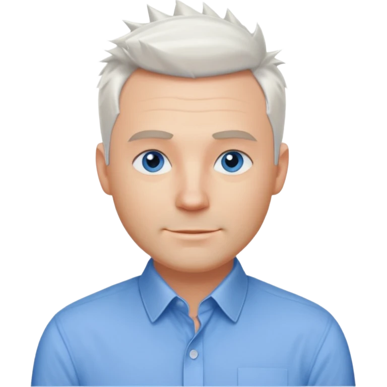 40 yr old white man short white spike hair dress shirt blue eyes smallsmile emoji