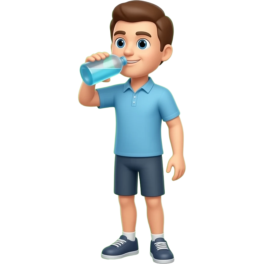 necesito que me hagas a una persona animada hidratandose, necesito que me generes este icono en 360 grados con fondo verde emoji