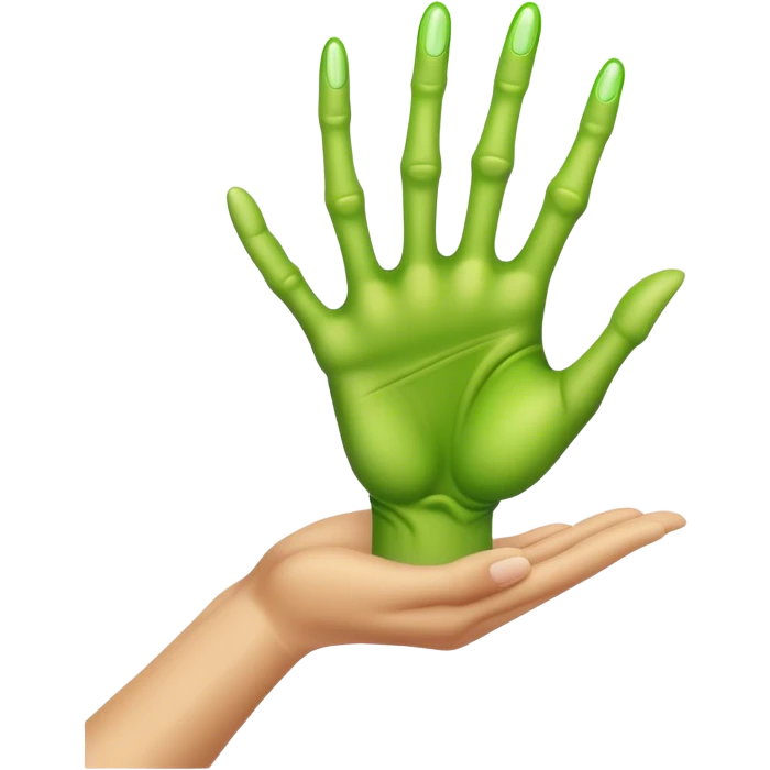 green alien hand and human hand  emoji