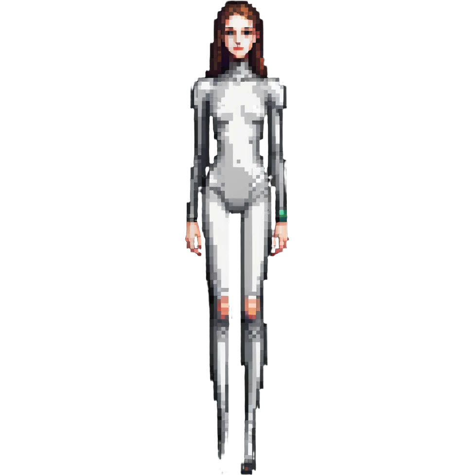 Tall slender woman with elongated arms and legs, sharp angular facial features with high cheekbones and defined jawline emoji