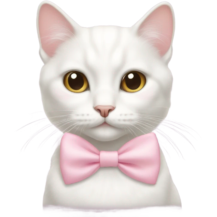 Pretty white cat with baby pink bow emoji