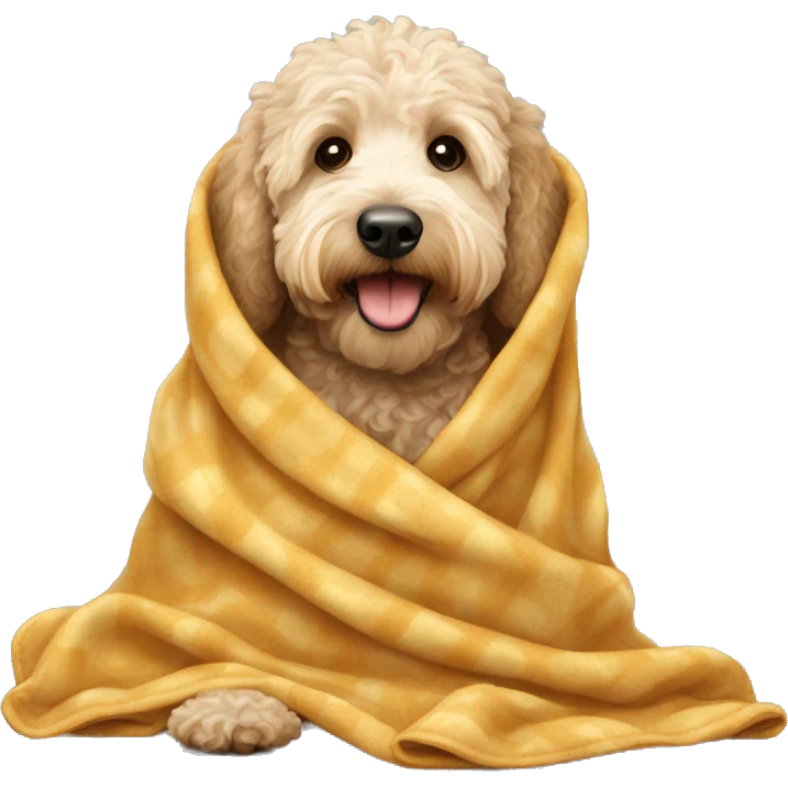Golden doodle wrapped in blanket emoji
