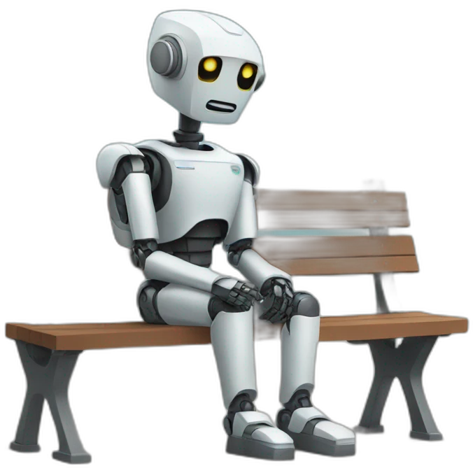 a robot sitting on a bench waiting emoji