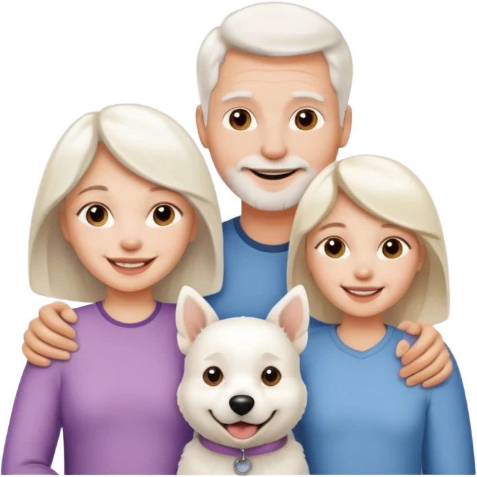 parents, daughter and a white dog emoji