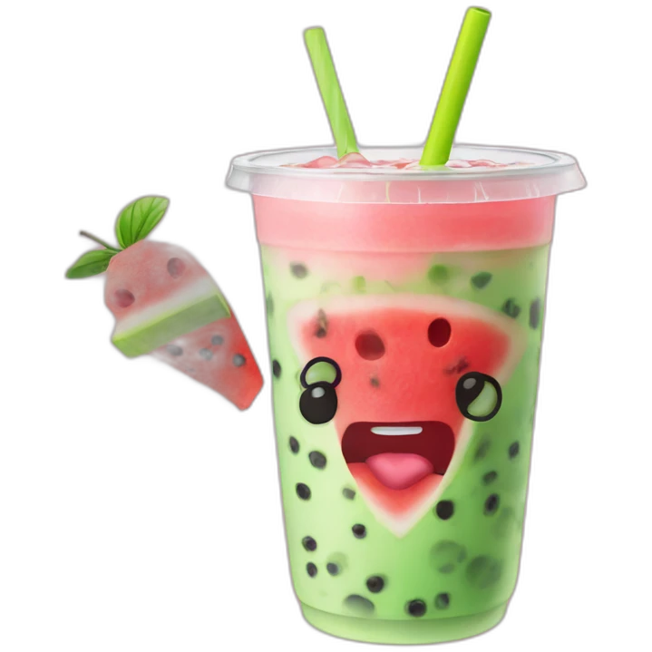 Bubble Tea with face is eating A watermelon emoji