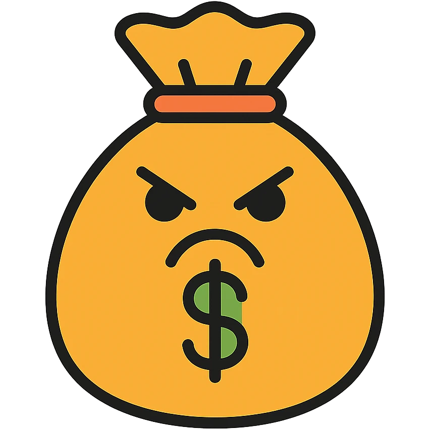 angry bag of money icon with color and black outlines emoji