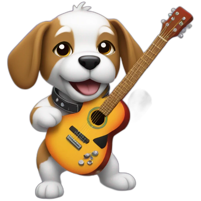 Dog playing guitar in front of lightning emoji