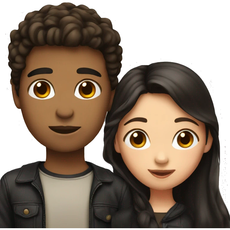 girl with brown hair and boy with black hair kissing  emoji