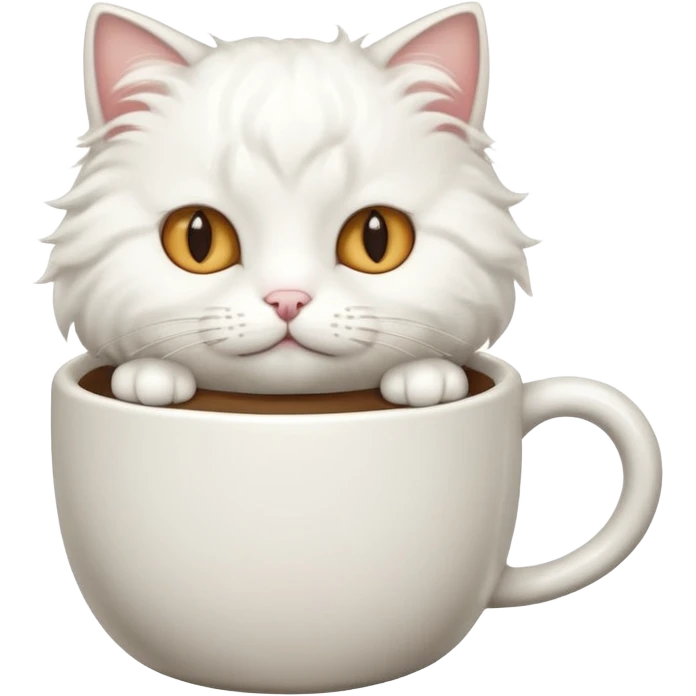 cute white cat relaxing in a coffe mug emoji