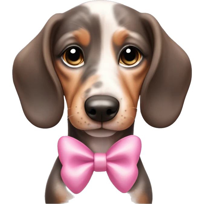 Adorable Merle daschund puppy with a pink bow  emoji