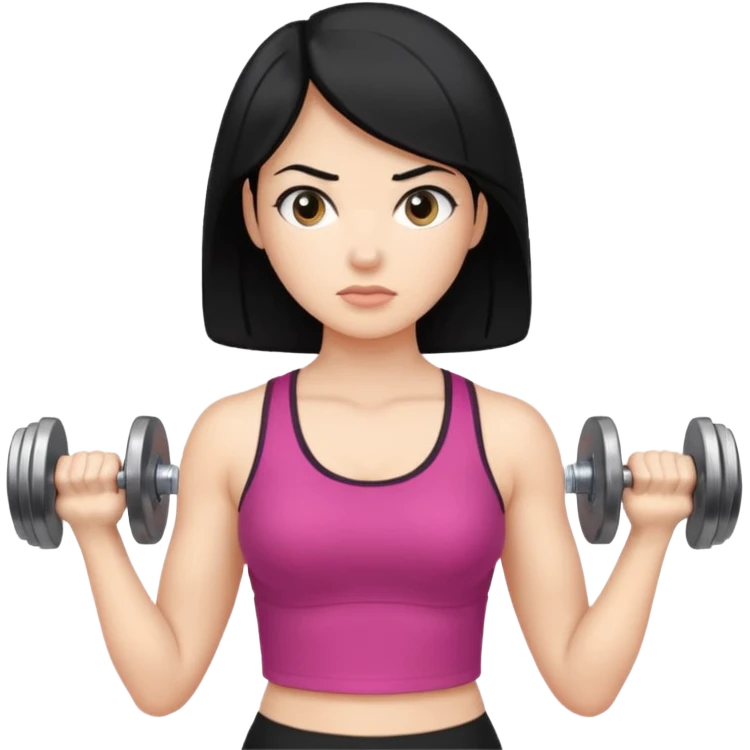 mujer de pelo negro con mancuernas emoji