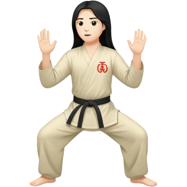 pratiquant de qi gong aux cheveux longs, en position basse emoji