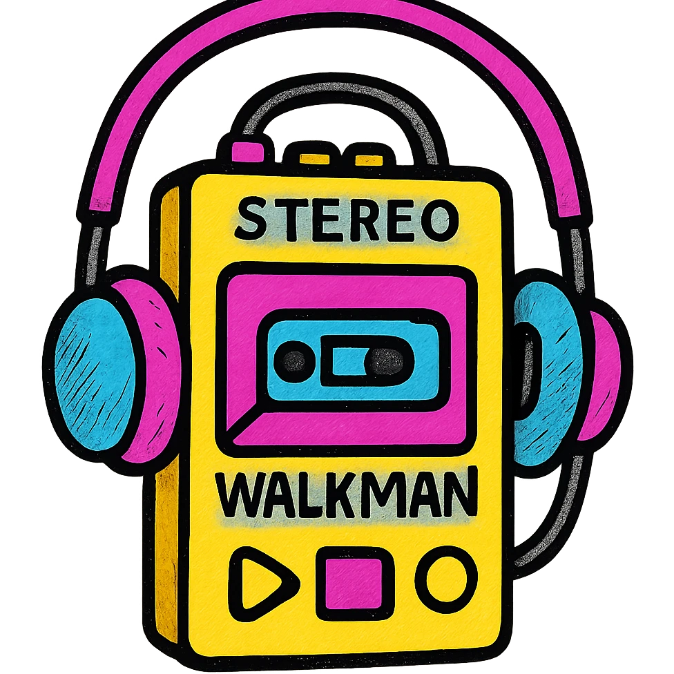 stereo walkman, retro portable cassette player, vibrant colors, detailed buttons and headphones, isolated, no background emoji