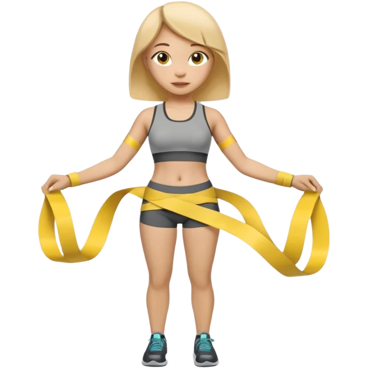 A 3D cartoon person measuring their waist with a yellow tape, casual fitness outfit, Memoji-style realism. close up. emoji