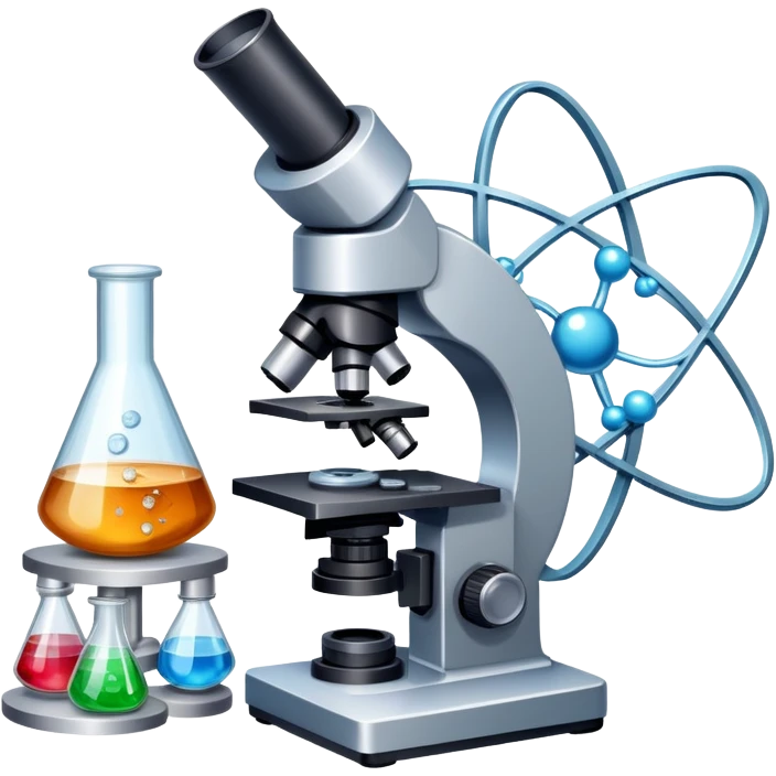 An icon featuring a microscope, a metal sample, and atomic structure symbols, symbolizing materials science. The design includes crystal lattices, polymers, and lab tools, representing the study of material properties and engineering. Transparent background highlights scientific analysis. emoji
