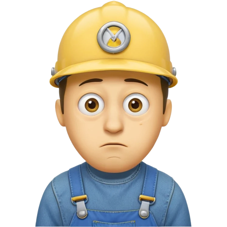 close up of a sad Minion face with expressive eyes, yellow skin, blue overalls, single tear, simple background emoji