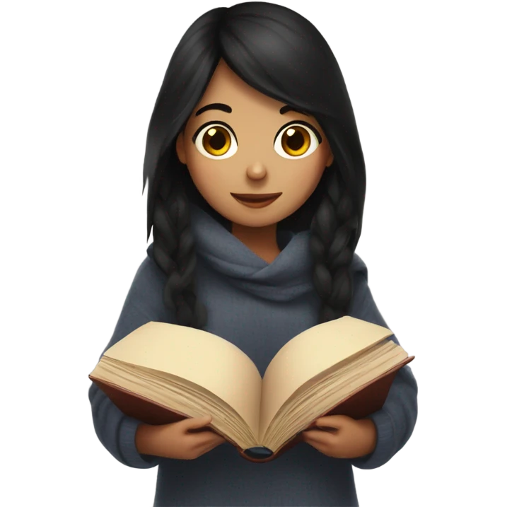 Cozy dark haired girl ready a book with blanket emoji