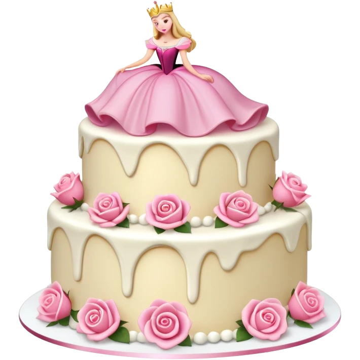 Sleeping beauty tiered vanilla cake falling down emoji