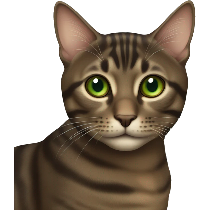 Dark brown tabby cat with brown-green eyes  emoji