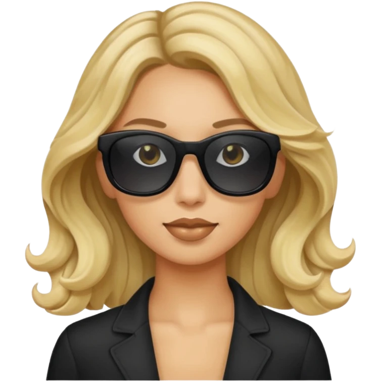 an olive tan woman with wavy blonde hair wearing skinny black rectangular sunglasses emoji
