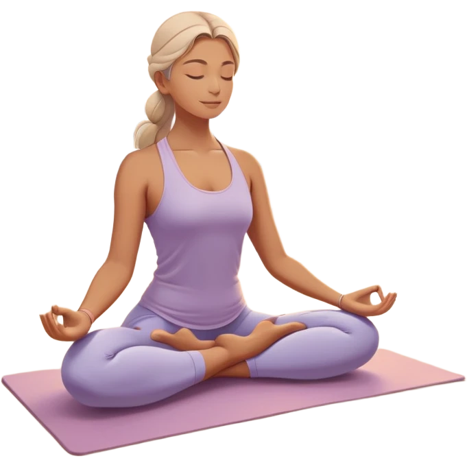 A peaceful person practicing yoga on a calm sea beach at sunrise, in a serene meditative pose. Soft pastel colors surround the scene, with gentle waves in the background and smooth, flowing lines representing balance and tranquility. The atmosphere feels centered and mindful. emoji
