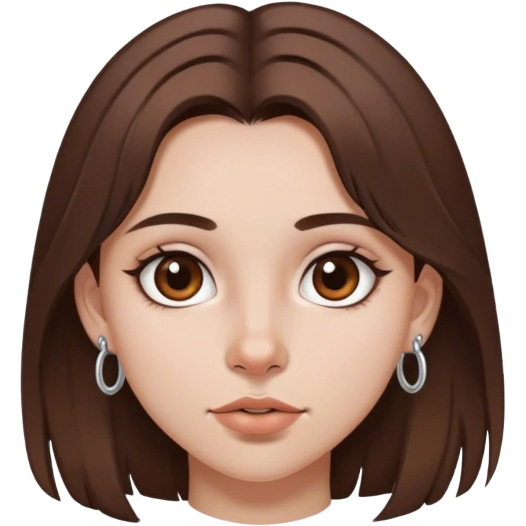Girl with medium length brown hair, brown eyes, and silver septum piercing emoji