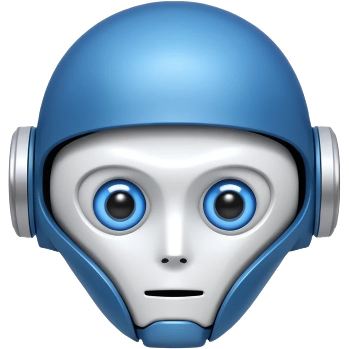 tête de robot cosmonaute bleu et blanc avec des yeux plissé bleu bleu style cartoon emoji