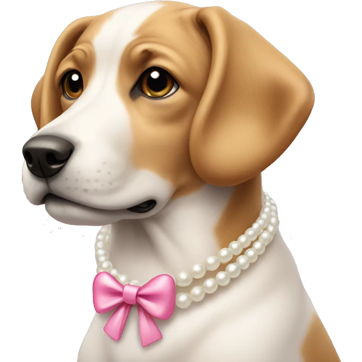 Dog wearing a pearl necklace with a pink bow emoji
