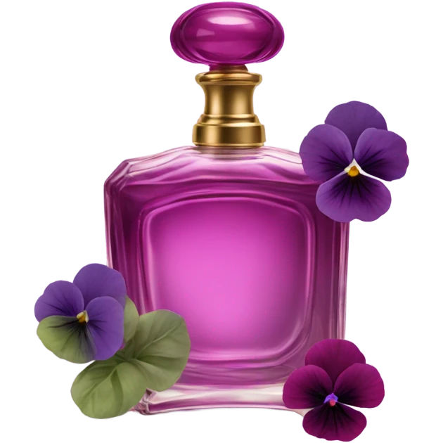 Dark pink vintage French style perfume bottle with violet pansies  emoji