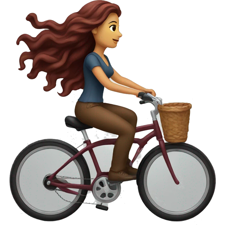 Beautiful burgundy long haired woman riding a bike emoji