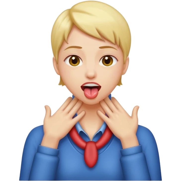 tongue out and hands on the neck emoji