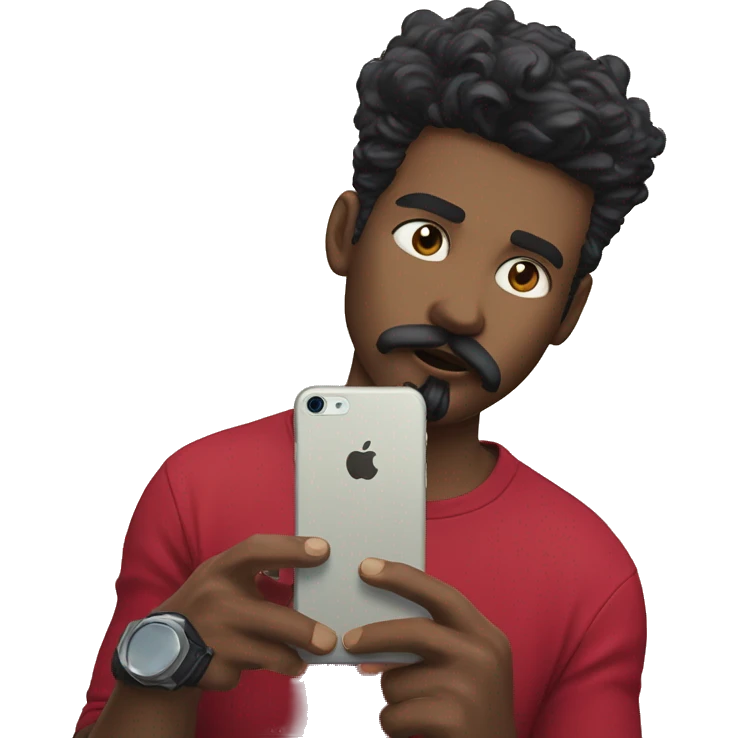 black haired man holding phone emoji