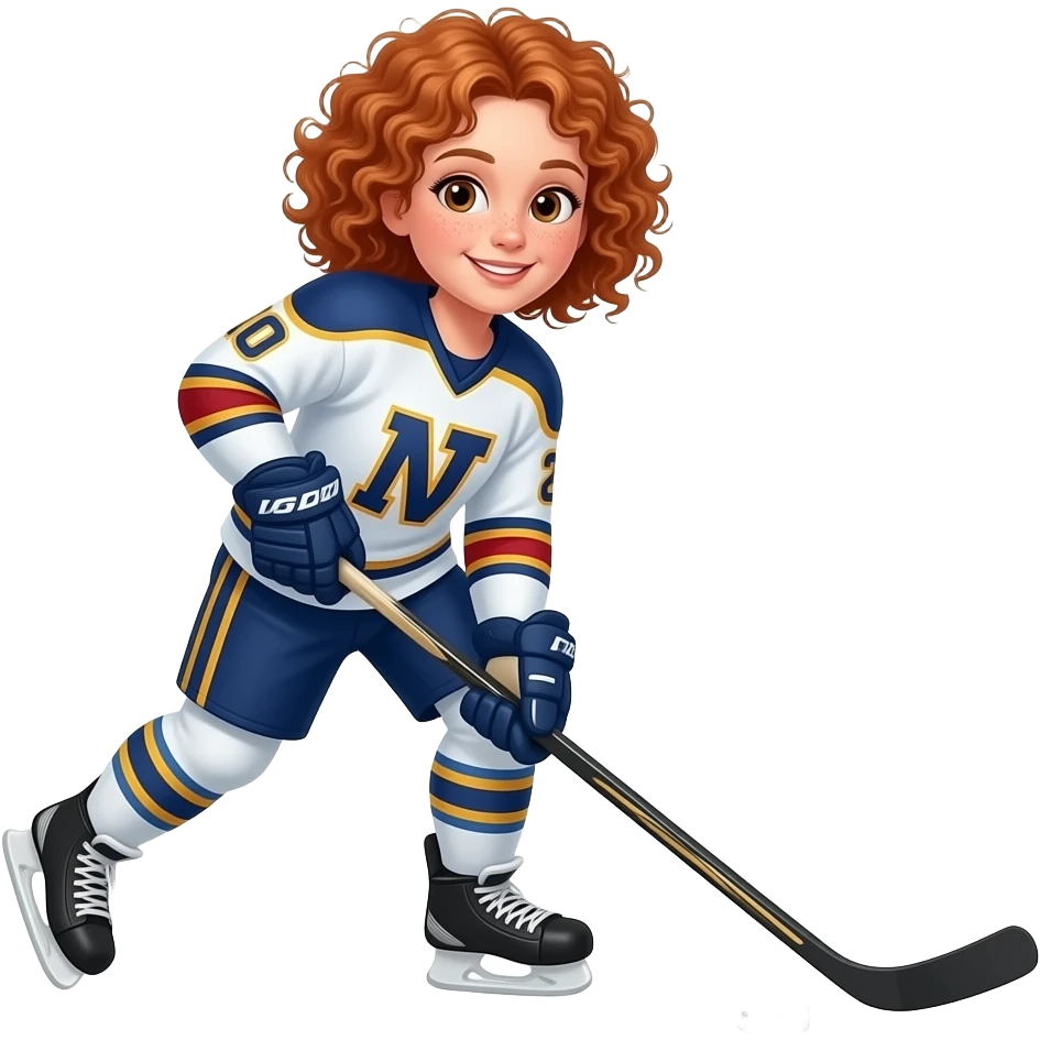 Fille rousse bouclés tâches de rousseur hockey emoji
