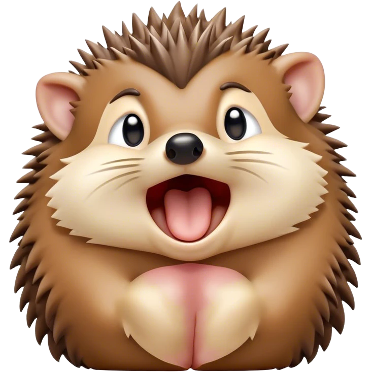 Cinematic Cute Yawning Hedgehog Portrait Emoji, Head tilted slightly with a dramatic, wide-open yawn, showcasing a soft, downy brown Fur with tiny, droopy ears and eyes barely open in drowsy contentment, Simplified yet irresistibly adorable features, highly detailed, glowing with a soft, cozy glow, high shine, relaxed yet expressive, stylized with a touch of natural whimsy, bright and endearing, soft glowing outline, capturing the essence of a sleepy yet affectionate hedgehog, so drowsy it feels like it could curl up out of the screen for a nap! emoji